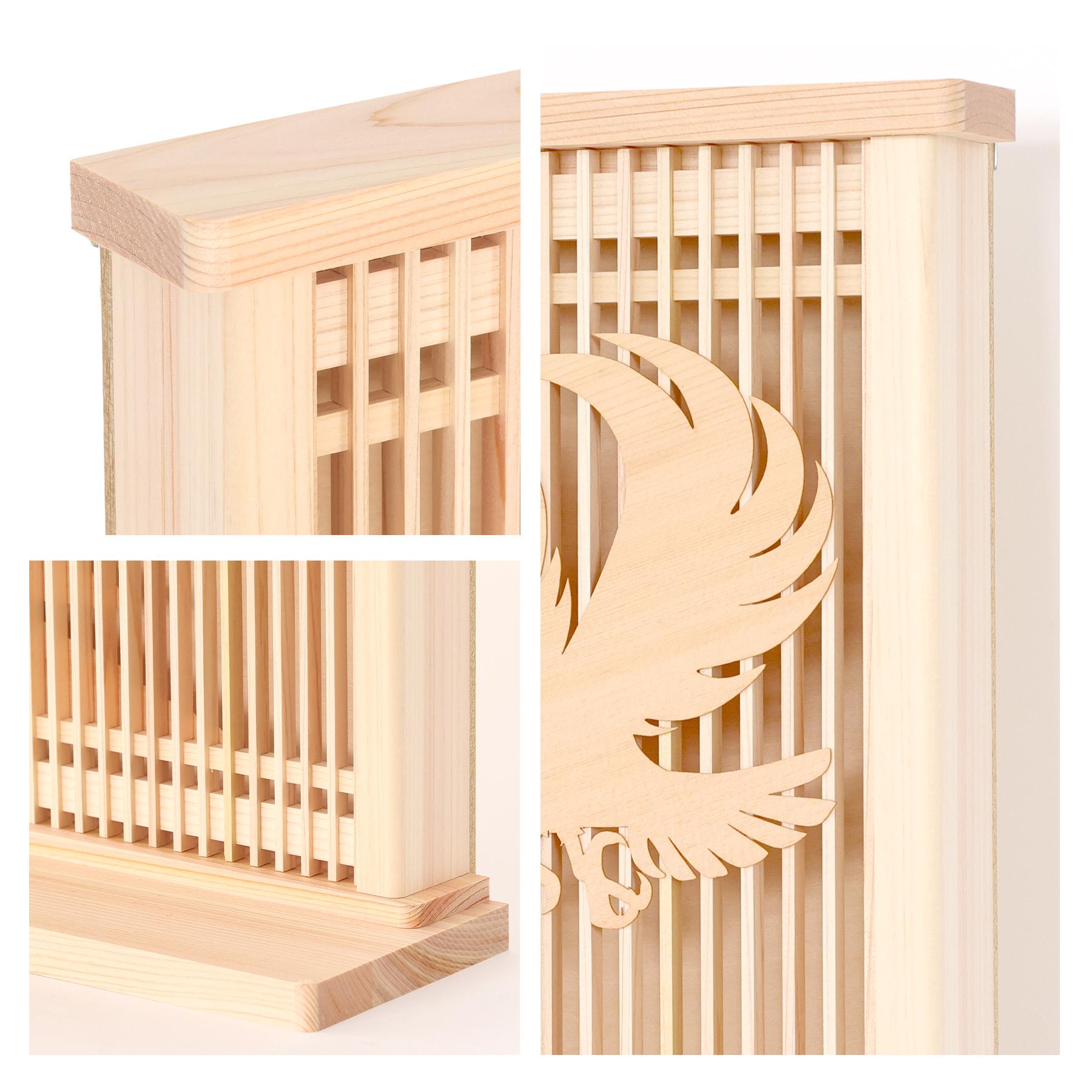 ミニ 天照 アマテラス ヤタガラス 薄型 箱宮 お札立て 桧神具セット