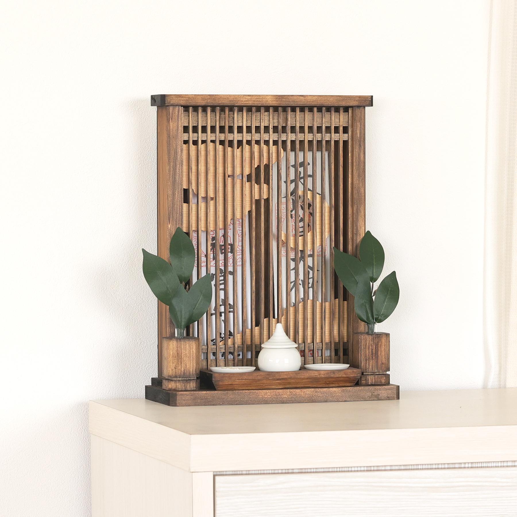 ミニ 天照 アマテラス ミカヅキ 薄型 箱宮 お札立て 桧神具セット 家具調モダン神棚